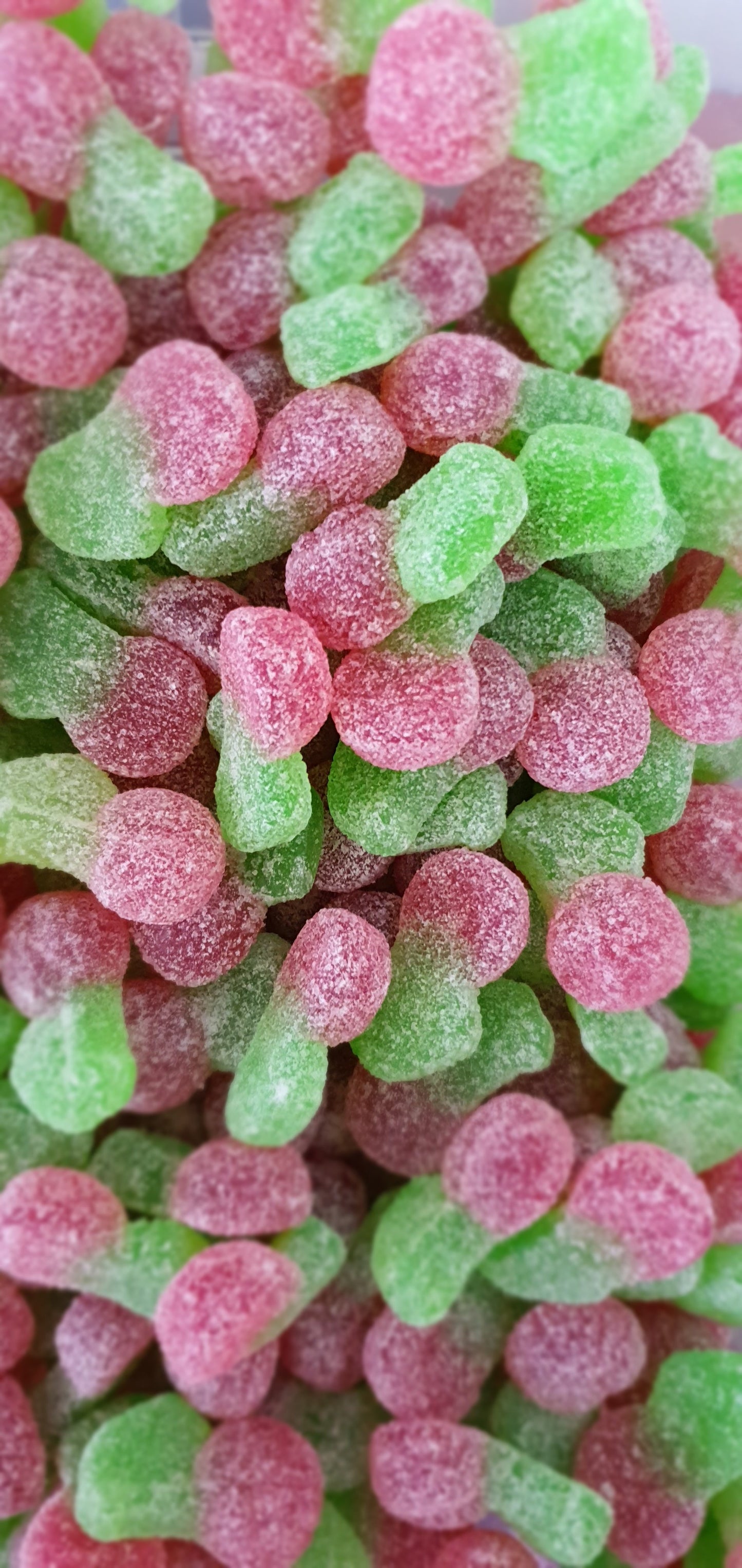 Vegan Fizzy Cherries pick & mix sweets in 400g or 750g compostable, plastic-free pouches.