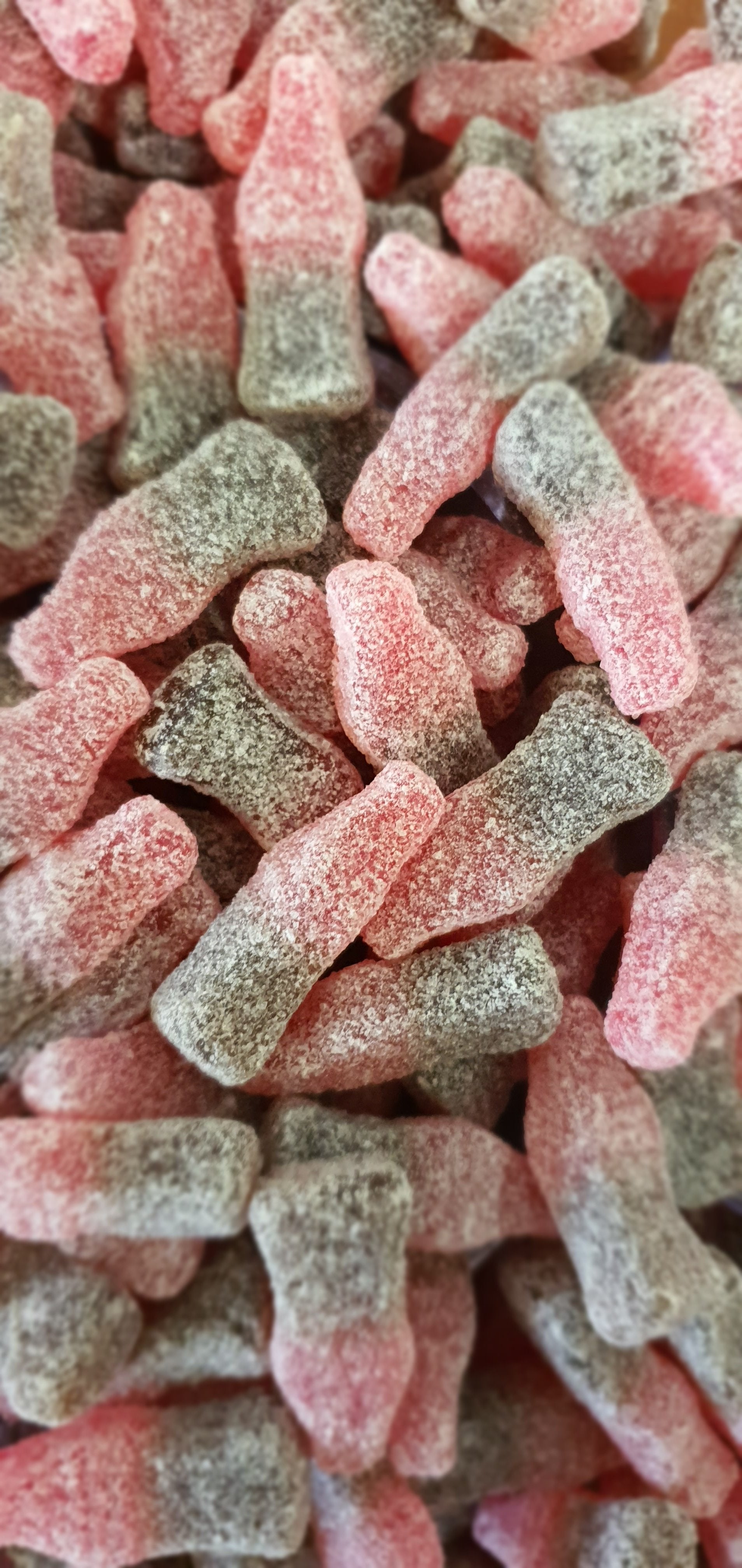 Vegan Fizzy Cherry Cola Bottle pick & mix sweets in 400g or 750g eco-friendly bags.
