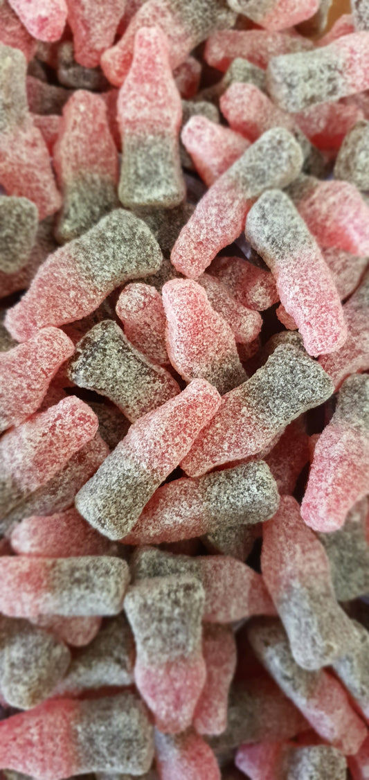 Vegan Fizzy Cherry Cola Bottle pick & mix sweets in 400g or 750g eco-friendly bags.