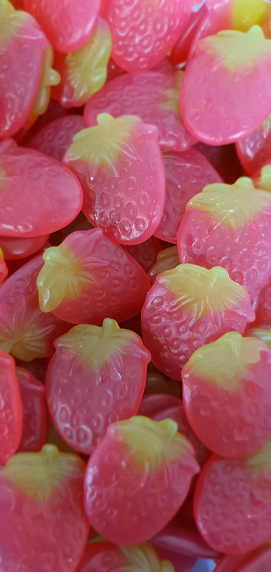 Vegan Giant Strawberries, 400g or 750g bags of vegan strawberry flavour and shape pick & mix sweets.
