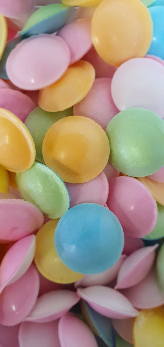 Vegan & Gluten Free (GF) bag of sherbet filled retro Flying Saucers sweets.