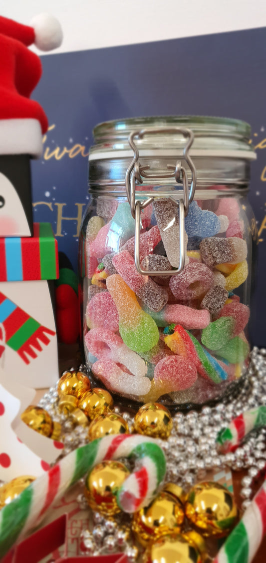 Vegan Fizzy & Sour pick 'n mix sweets glass gift jar of sweets 800g